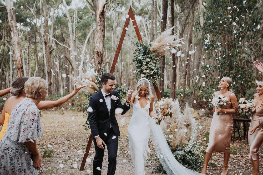 Forest ceremony at VIC wedding venue, The Burrow